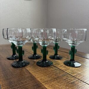 LIBBEY Cactus Margarita Glasses Lot Of 6 FREE SHIPPING Fiesta Summer Drinkware
